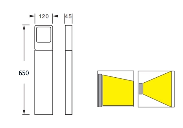 ขนาดโคมไฟสนาม outdoor Bollard LAREN LED 6W