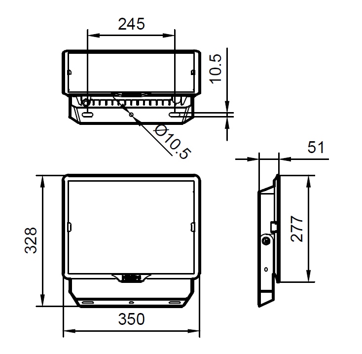 ขนาดโคม Philips สปอร์ตไลท์ แอลอีดี ฟิลิปส์ Essential SmartBright G3 LED Floodlight BVP150 150W