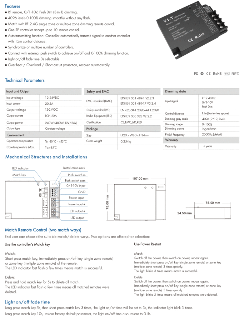 V1-T-Dimming-RF-Controller detail